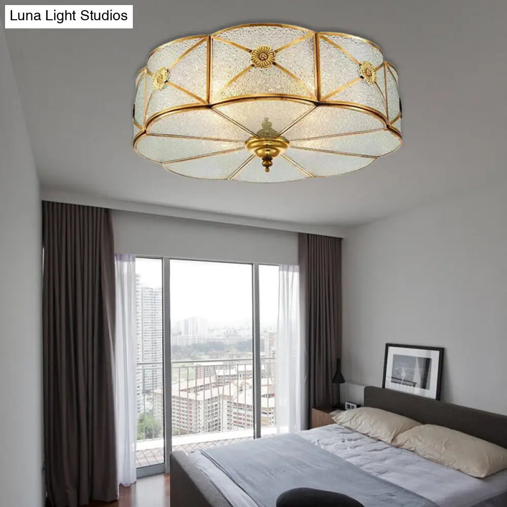 DecorBites™ DecorBites™ Brass Colonial Scallop Ceiling Light - Bedroom Chandelier with Seeded Glass, Flush Mount - 3/4/6 Bulbs