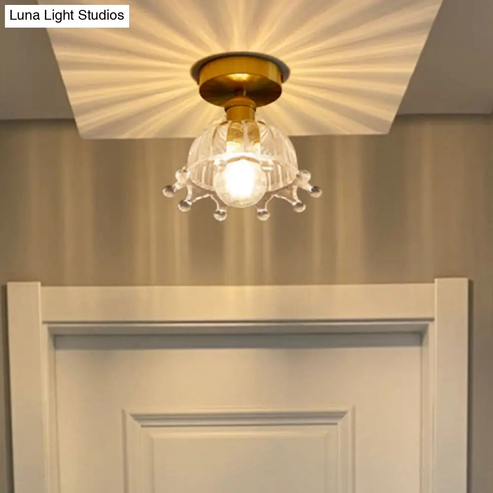 DecorBites™ DecorBites™ Brass Crown 1 Light Ceiling Light with Clear Stripes Glass Shade - Contemporary Aisle Lighting Fixture