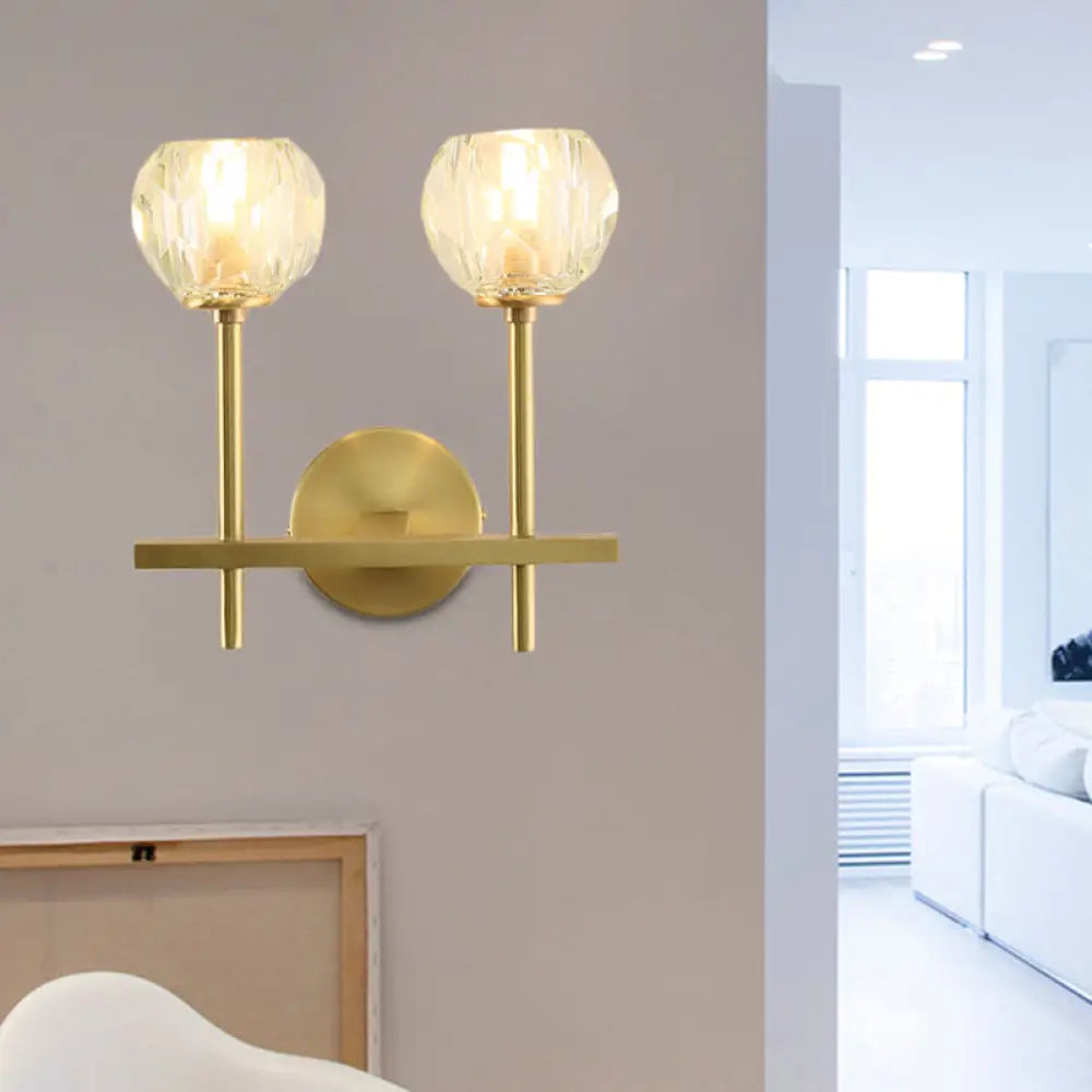 DecorBites™ Brass Faceted Sconce with Crystal Shade - Minimalist Wall Mounted Light Fixture