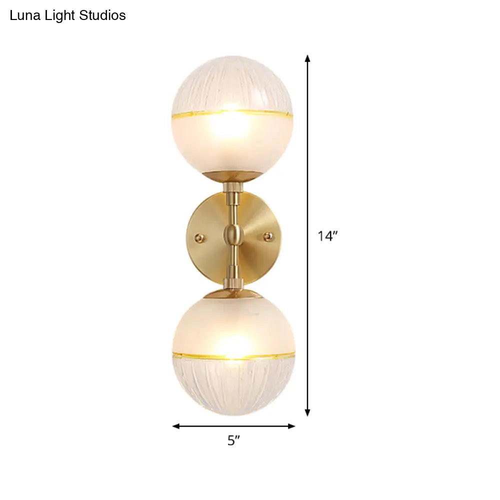 DecorBites™ DecorBites™ Brass Modern Spherical Wall Sconce with Frosted Glass and 2 Bulbs