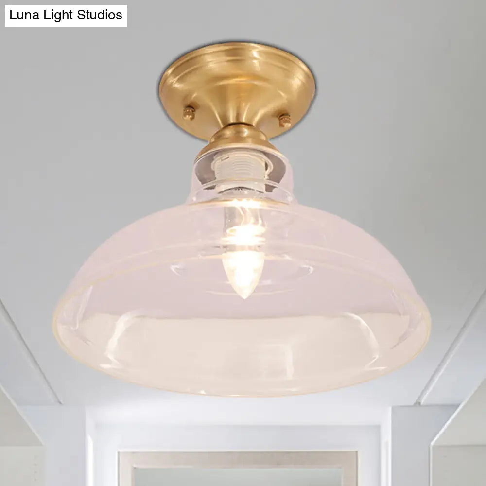 DecorBites™ DecorBites™ Brass Prismatic Glass Dome/Cone/Barn Flush Mount Light Fixture - Colonial Style, 1 Head Porch Lighting, 6"/7.5"/11" W