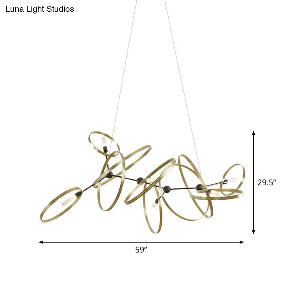 Brass Ring-shaped Pendant Chandelier with 6 Bulbs – Minimalist Lighting for Dining Room Ceiling