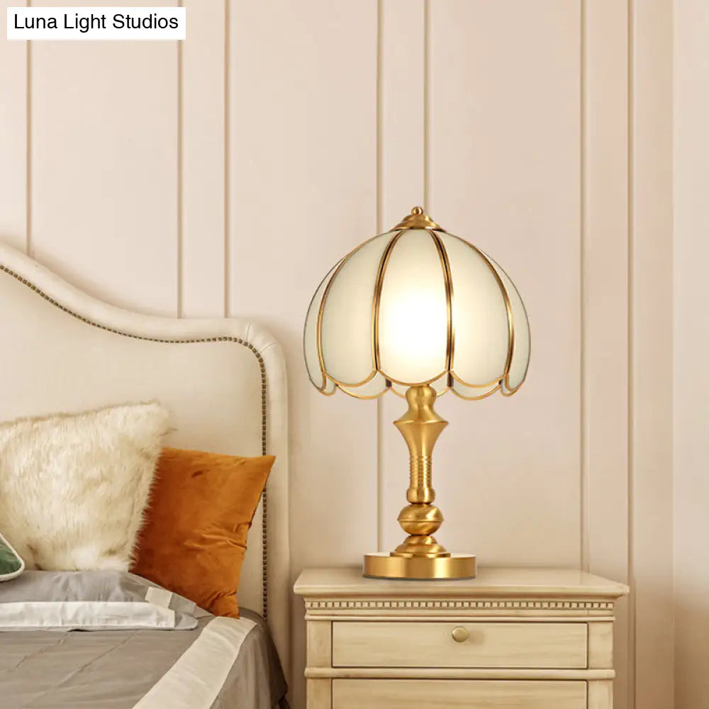 Brass Scalloped Nightstand Lamp - Elegant Beveled Glass Design - Bedroom Table Lighting