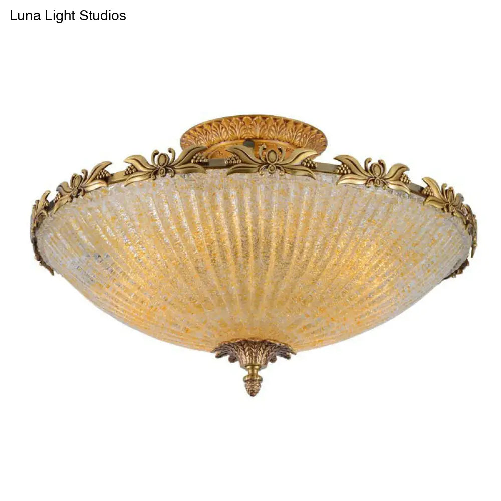 DecorBites™ DecorBites™ Brass Semi-Flush Antiqued Bowl Light with Clear Variegated Glass