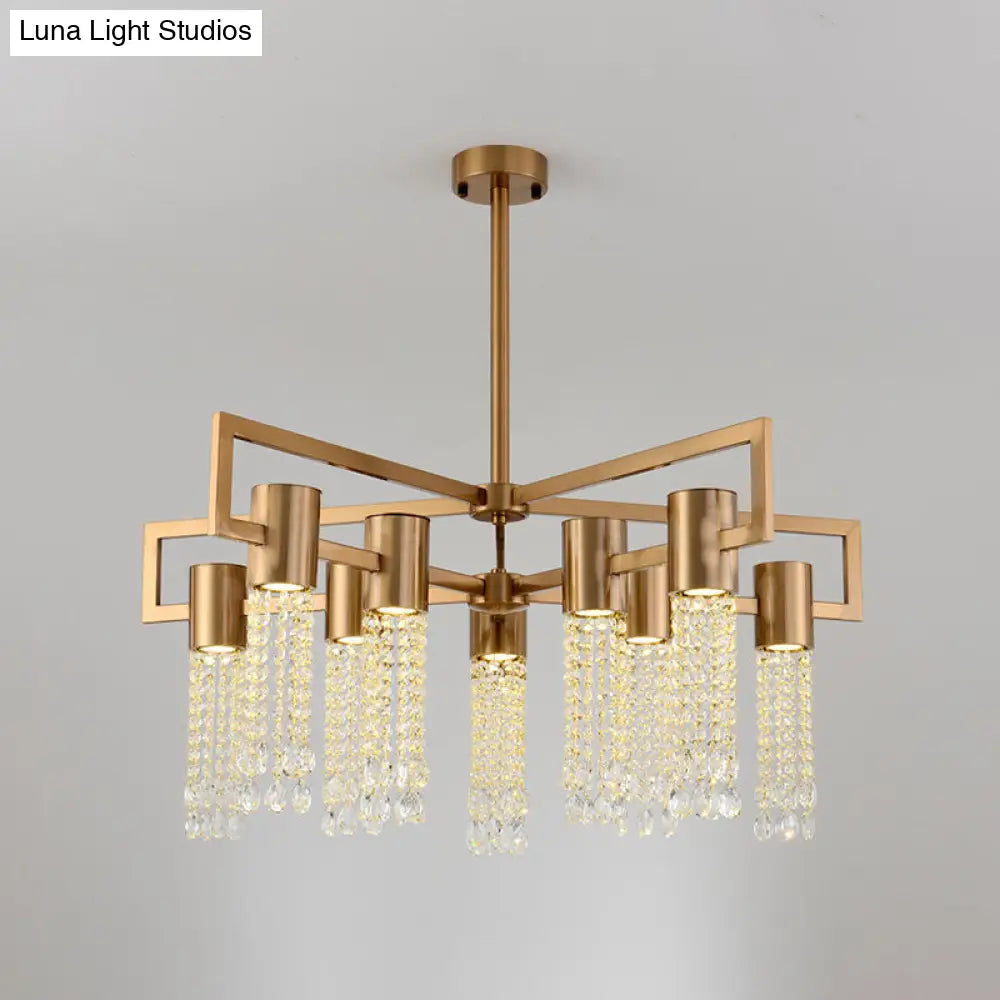 DecorBites™ DecorBites™ Brass Semi-Flush Mount Chandelier with 10 Crystal Fringe Lights