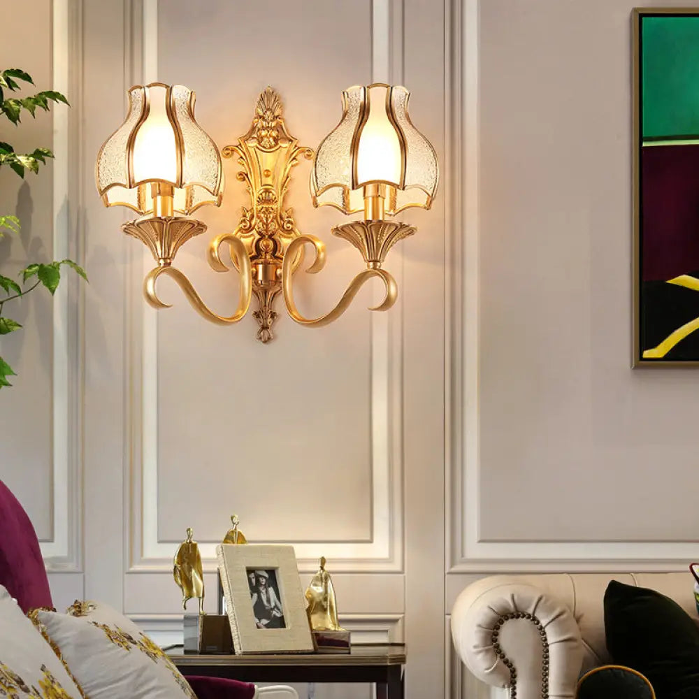 Brass Wall Lamp with Beveled Glass Flared Shade - Simplicity Corridor Light Fixture