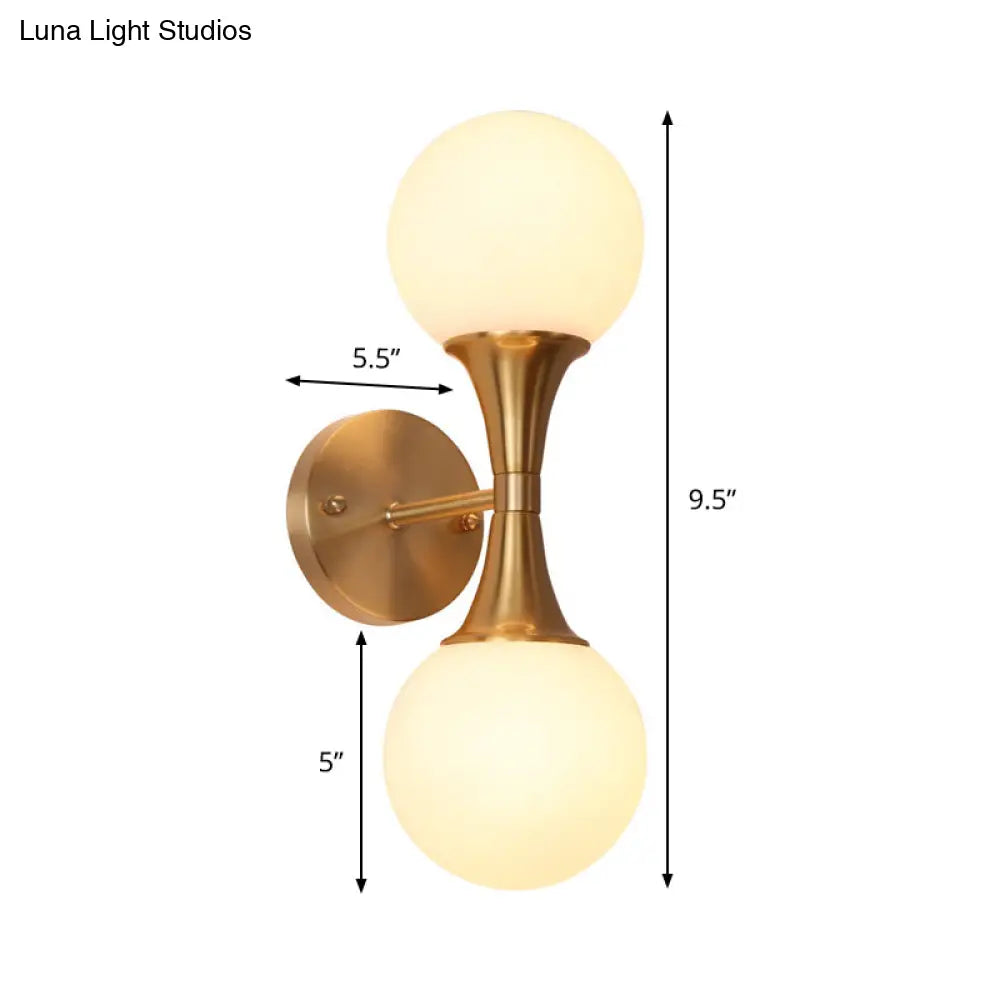 DecorBites™ DecorBites™ Brass Wall Mounted Bathroom Vanity Light with Orb Milky Glass Shade - Modernist Design, Set of 2 Bulbs