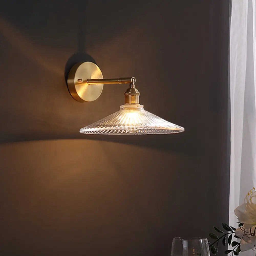 DecorBites™ Brass Wall Mounted Lamp with Scalloped Glass Shade - 1 Head Bedside Sconce Light Fixture