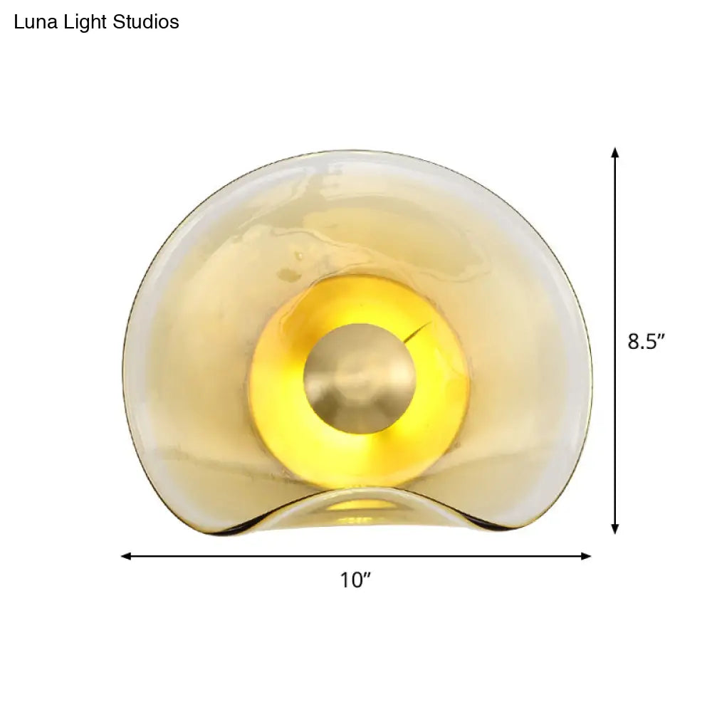 DecorBites™ Brass Wall Mounted LED Sconce Light: Tan Glass Bend Panel Post-Modern Lamp