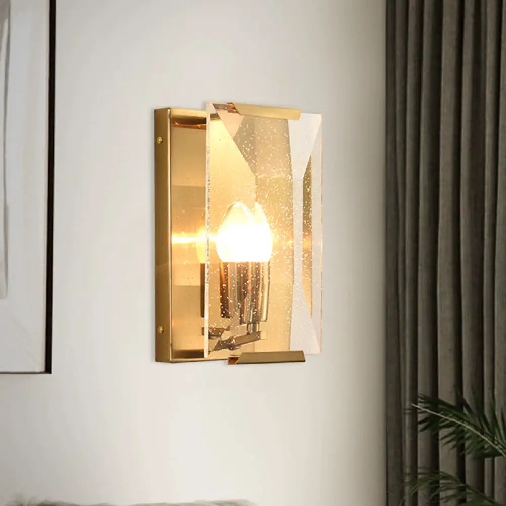 DecorBites™ Brass Wall Sconce with Clear Crystal Shield for a Mid Century Look