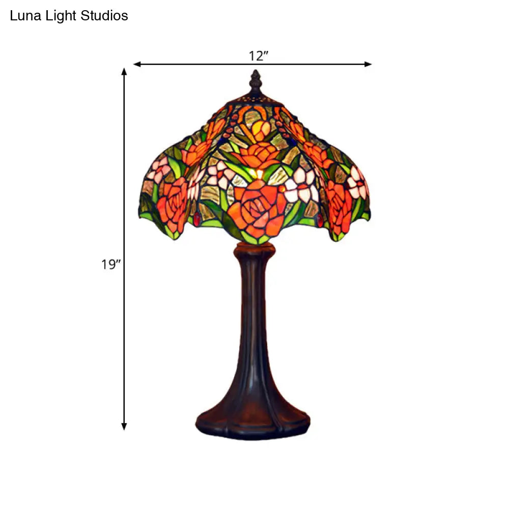 Brianna - Tiffany Stained Glass Coffee Table Lamp: Ridged Shade Night Light with