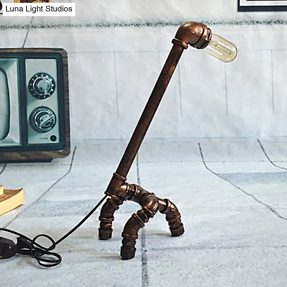 Bronze Finish Table Lamp: Plumbing Pipe Living Room Table Lighting, Rustic Stylish Metal, Open Bulb Included