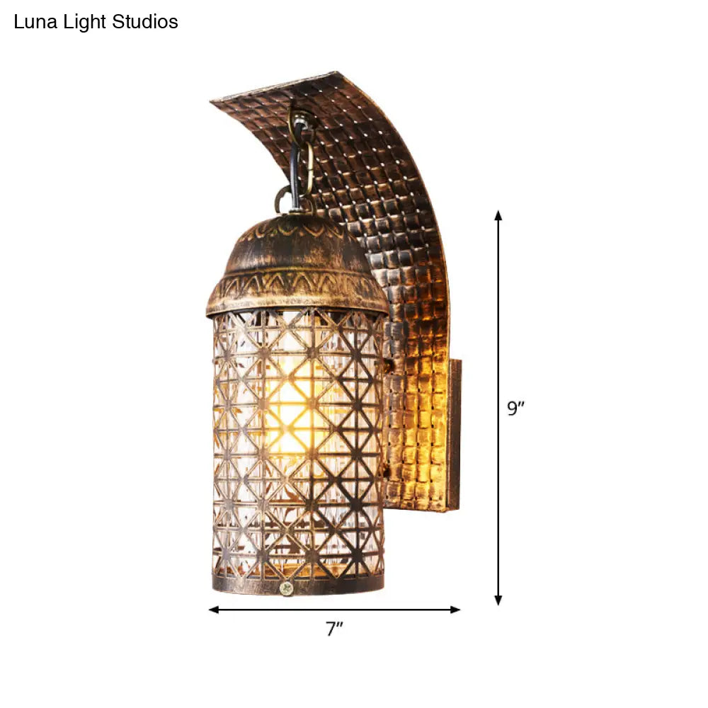 Bronze Lantern Sconce Wall Light with Cutout Design – Rustic Iron Finish, Ideal for Living Room