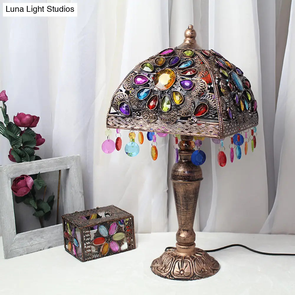 Bronze Metal Nightstand Light with Antique Hollow Table Design - Perfect for Living Room