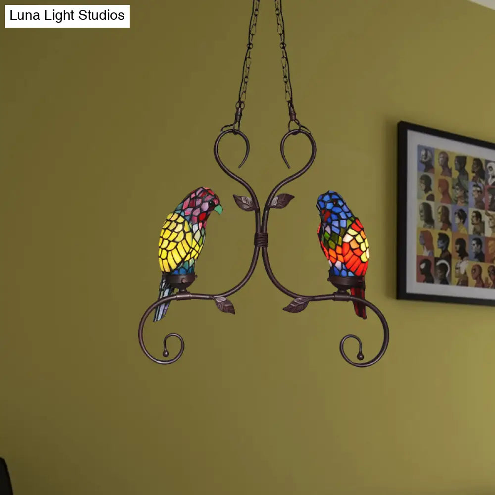 Bronze Parrot Chandelier: Cut Glass, Baroque Style, 2 Heads Pendant Lighting with Elegant Frame