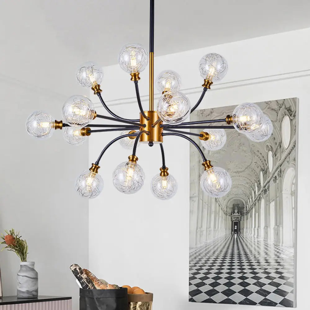 DecorBites™ Bubble Suspended Lighting: Contemporary Glass Chandelier with 12/16-Lights and Elegant Curvy Arm in Black and Gold