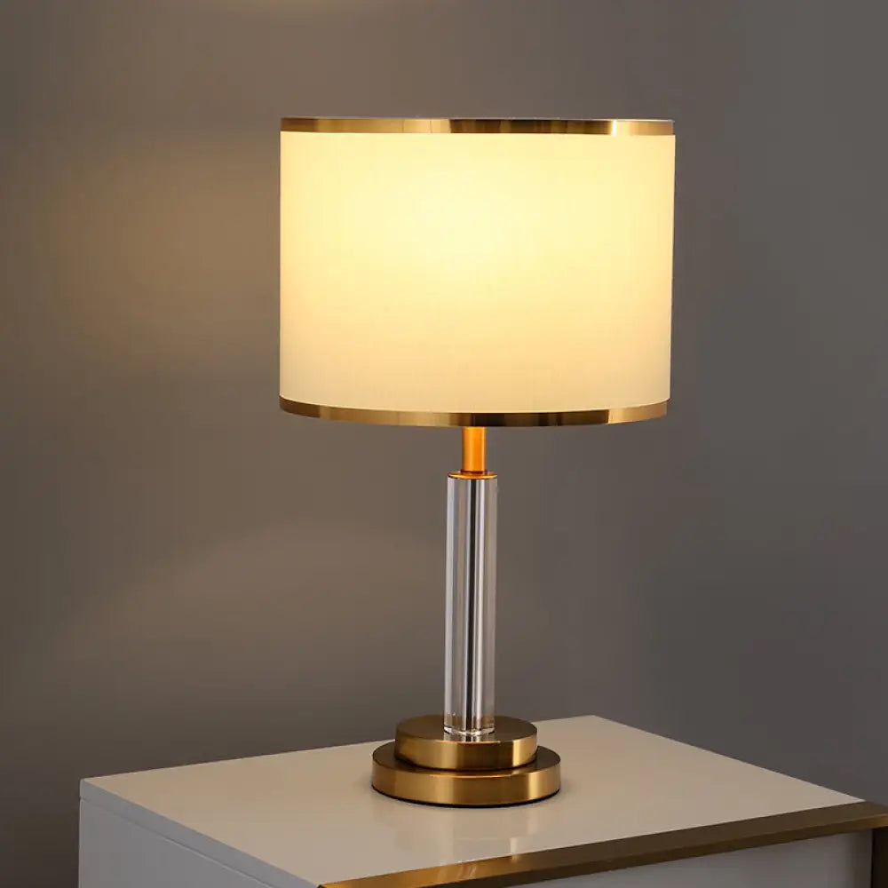 Burgundy/Beige Crystal Table Lamp with Traditional Fabric Shade - Elegant Circular Design