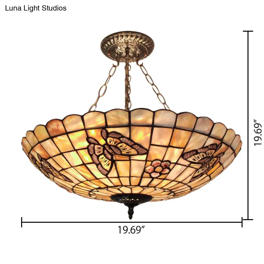 DecorBites™ Butterfly Semi Flush Mount Light with Beige Glass – Pack of 5 Bulbs, Perfect for Dining Room, Lodge