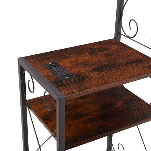 Queen Bed Frame With 2 Nightstands Headboards With Storage Cabinet, Headboard With Shelves, Bookcase Headboard Queen Easy Assembly For Bedroom Iron And Wood Rustic Brown