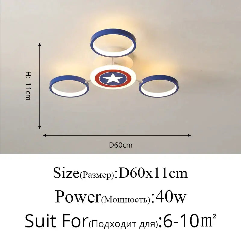 Captain America shield blue and white led ceiling light fixture for bedroom decor featuring decorbites led ceiling design