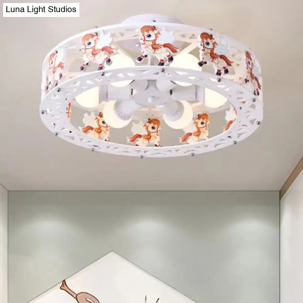 DecorBites™ Carousel 6-Light Metal Ceiling Mount for Kindergarten - White Flush Light