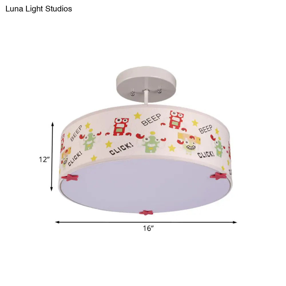 DecorBites™ DecorBites™ Cartoon Animal Print Semi Flush Ceiling Light with 3 Bulbs in White Fabric