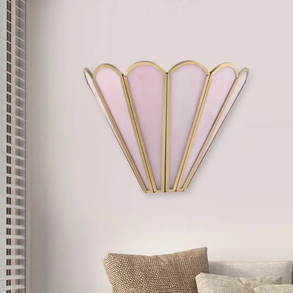 Cartoon Brass Badminton Wall Light with Pink Glass for Living Room
