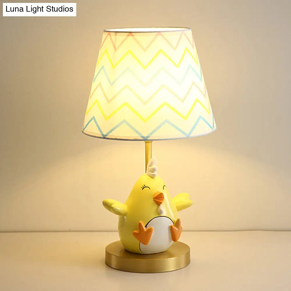 Cartoon Chicken Nightstand Lamp - Single-Bulb Bedside Table Light with Tapered Fabric Shade