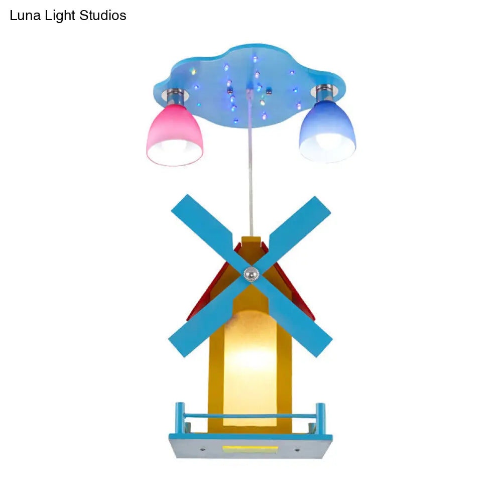 DecorBites™ Cartoon House Ceiling Light: Windmill Metal 3-Light Blue Semi Flush for Shops