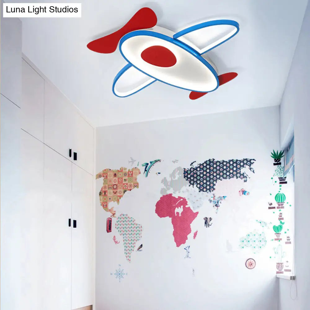 DecorBites™ Cartoon Propeller Plane LED Ceiling Light for Kids' Bedroom in Red & Blue