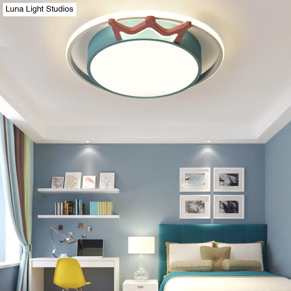 DecorBites™ Cartoon Style Flush Mount LED Ceiling Light with Acrylic Shade and Crown Deco in Blue/Pink, with Warm/White Light - Indoor Fixture