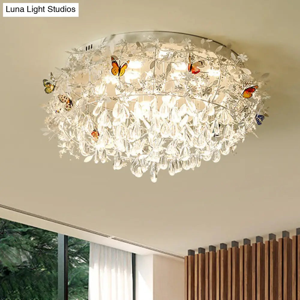 DecorBites™ DecorBites™ Cascade Teardrop Crystal Ceiling Light - 18"/23.5" Wide, Contemporary 5 Heads, Nickel Flush Mount