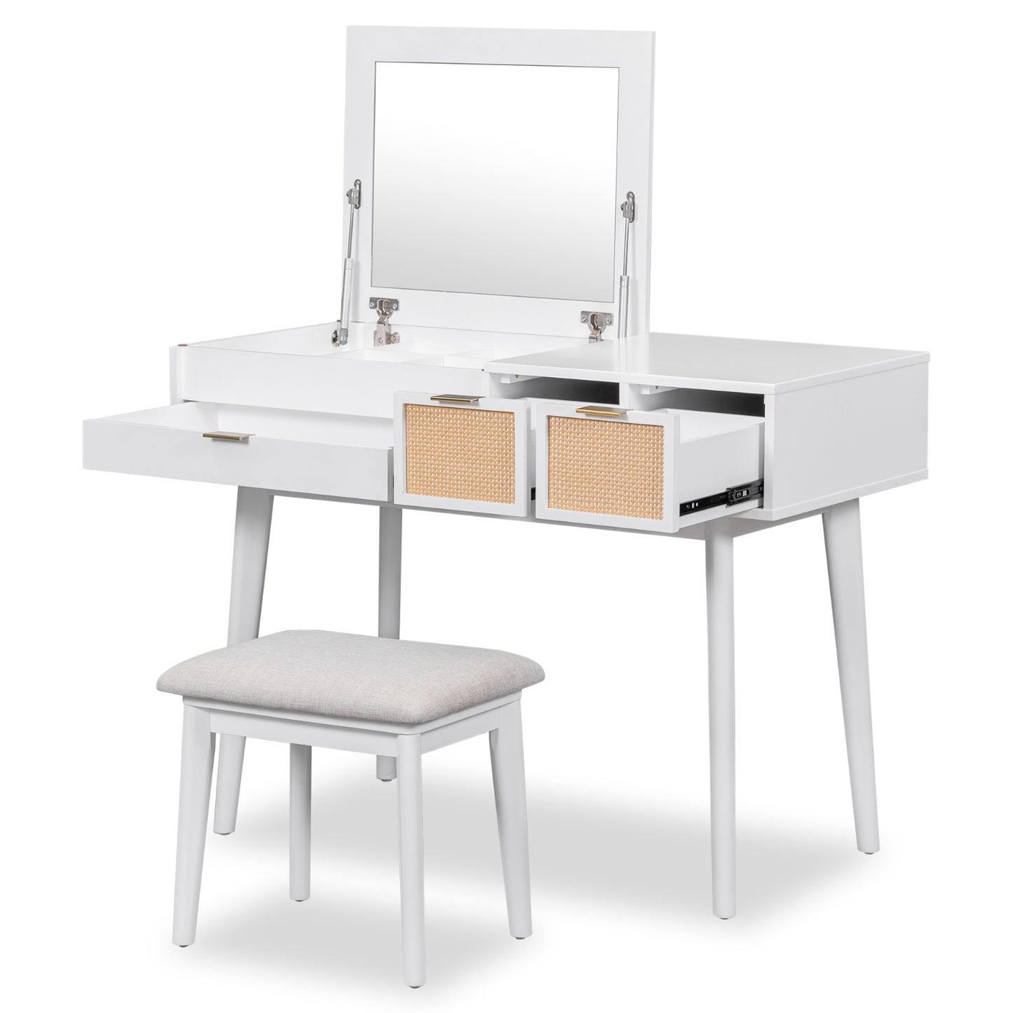43.3 Wood Makeup Vanity Set With Flip-Top Mirror, Stool 3 Drawers