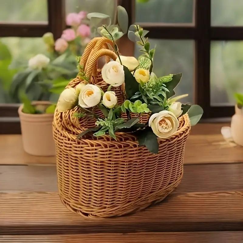 Three-piece Set Of Imitation Rattan Wall-mounted Storage Baskets And Plastic Woven Hanging Baskets
