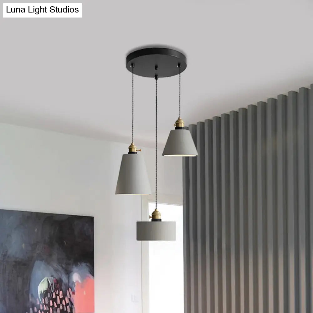 Cement Industrial Geometric Pendant Lamp - Grey, 3 Lights, Round Canopy