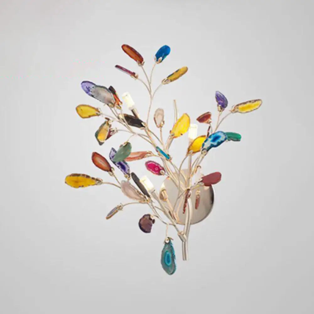 DecorBites™ Champagne Agate Leaf Wall Sconce: Artistic Lighting Fixture for Bedroom