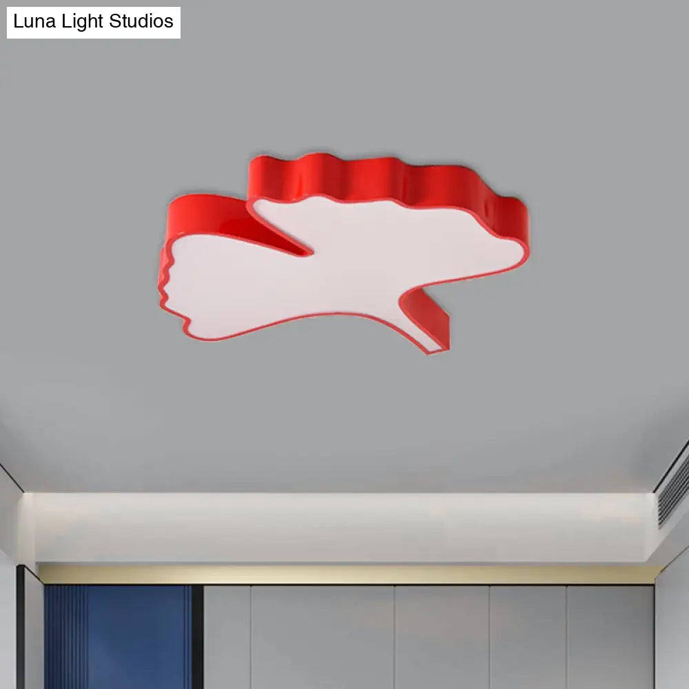 Lámpara de techo DecorBites™ con forma de hoja de ginkgo alegre en rojo para habitación infantil, con luz LED acrílica.
