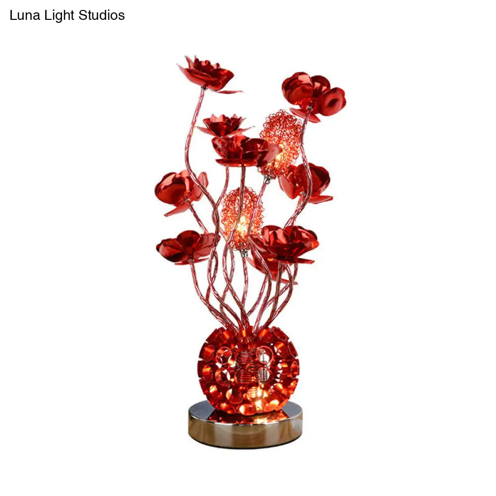 Cheleb - Red Decorative Global Night Lamp Aluminum LED Curvy Stick Desk Light with Rose Decor in Red