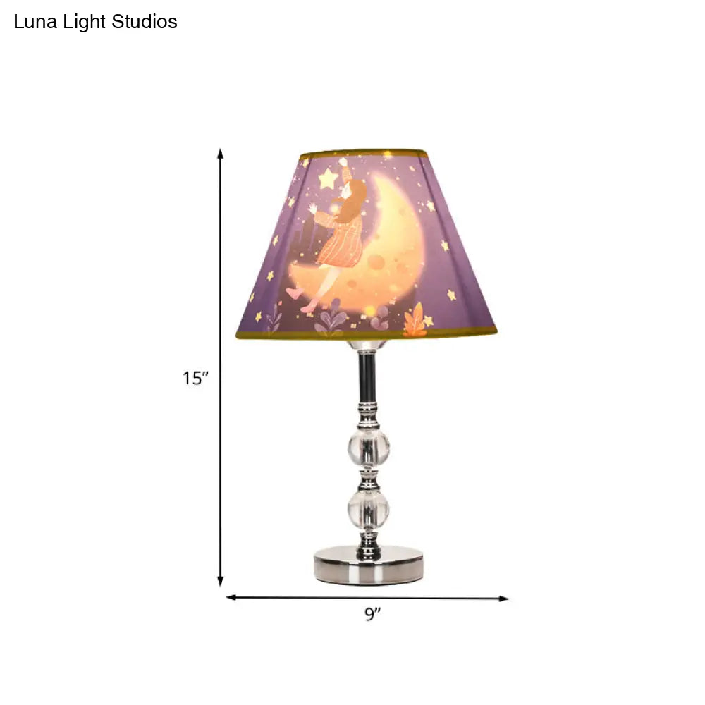 Chiara - Blue Barrel Shade Table Light: Cartoon Desk Lamp with Girl and Starry