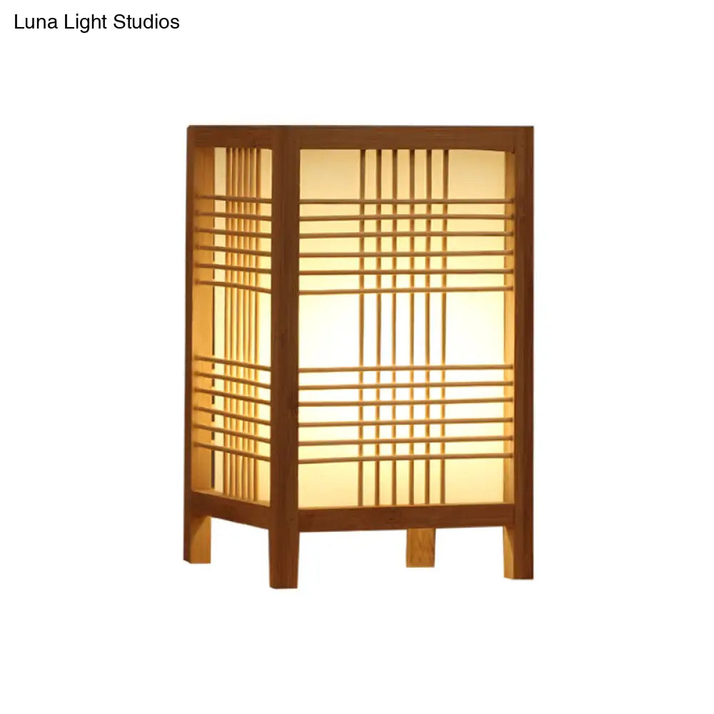 Lámpara de escritorio china color beige estilo casa de té - Pantalla rectangular de madera - Iluminación de trabajo de 1 cabezal