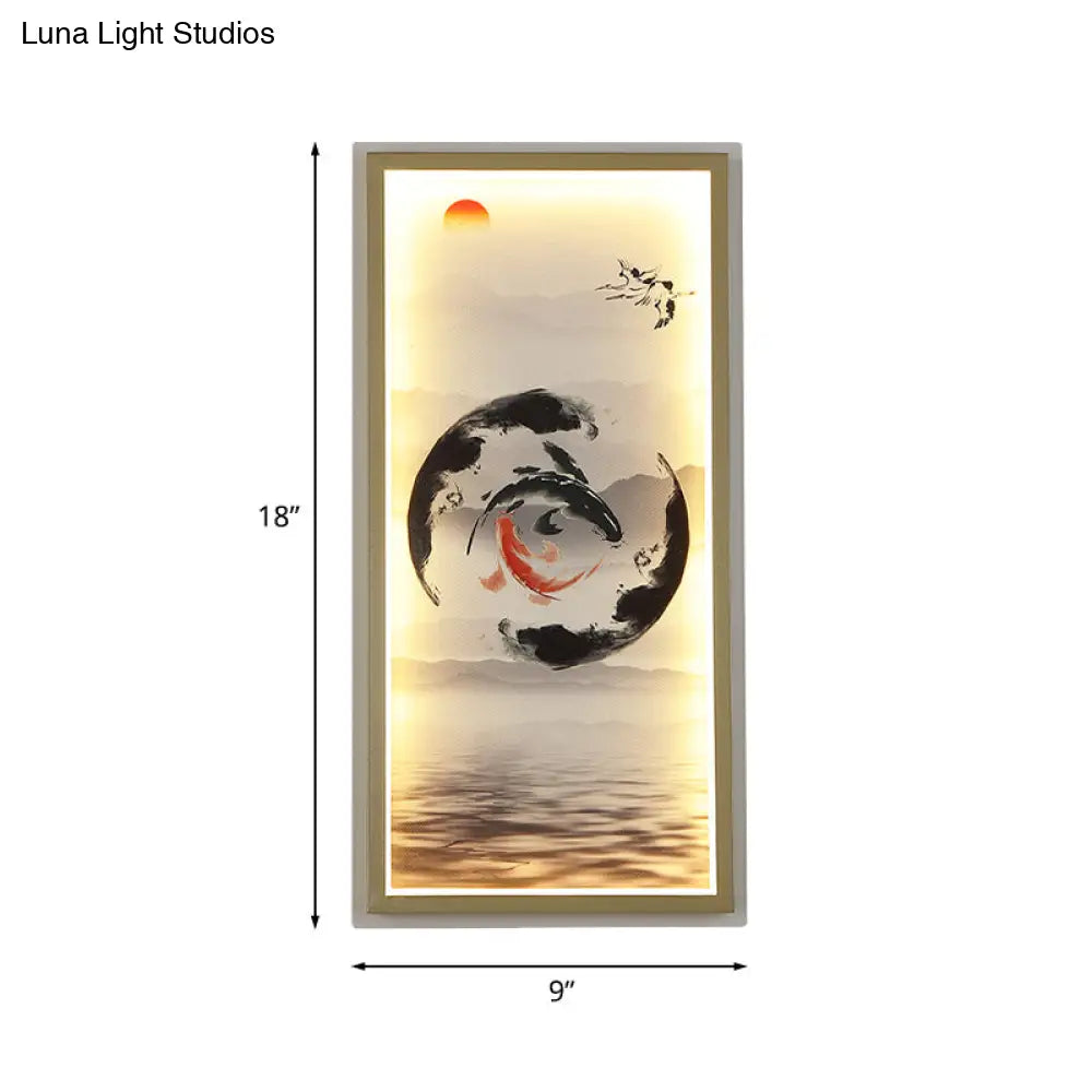 Aplique de pared LED con forma de carpa china en negro y rojo para la decoración del comedor.