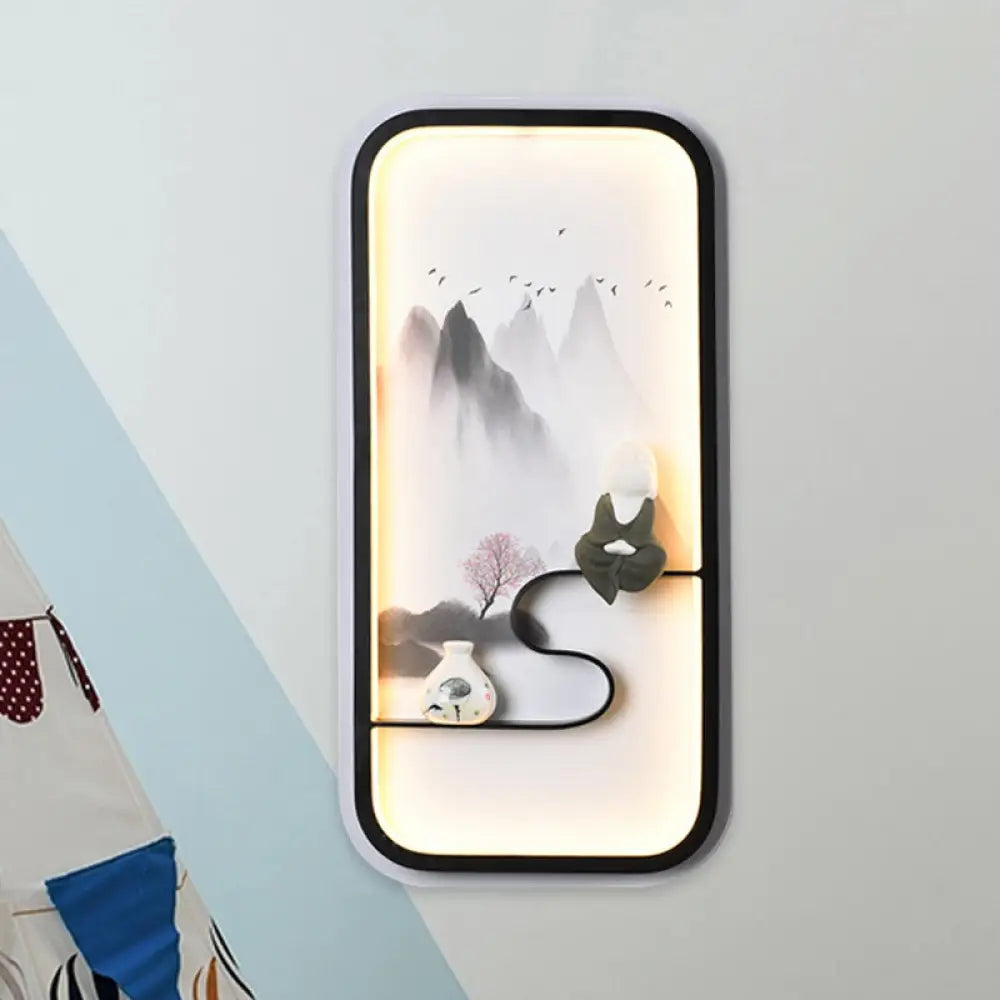 Lámpara mural china de cerámica negra de la Montaña Negra - Iluminación LED de pared