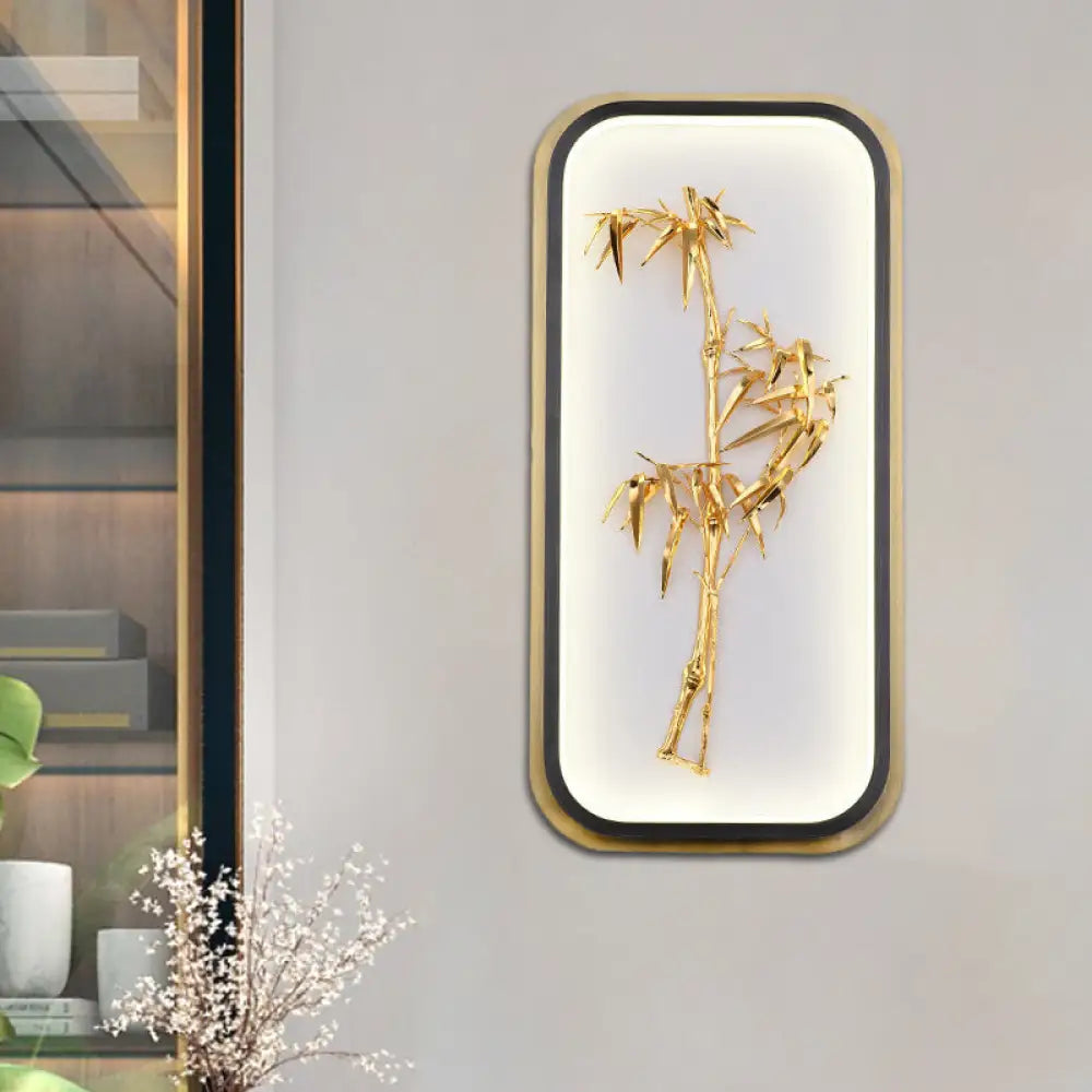 Chinese Style Bamboo Leaf Wall Light with Metallic LED Gold Finish for Corridor