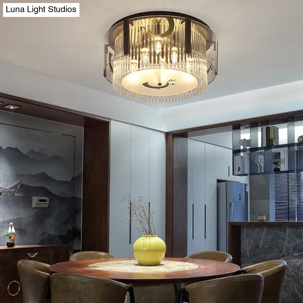 DecorBites™ DecorBites™ Chinese Style Double Tier Flush Lamp - Clear Glass Ceiling Mounted Light, 4/5/6-Light, Dining Room - 16"/19.5"/23.5" Wide