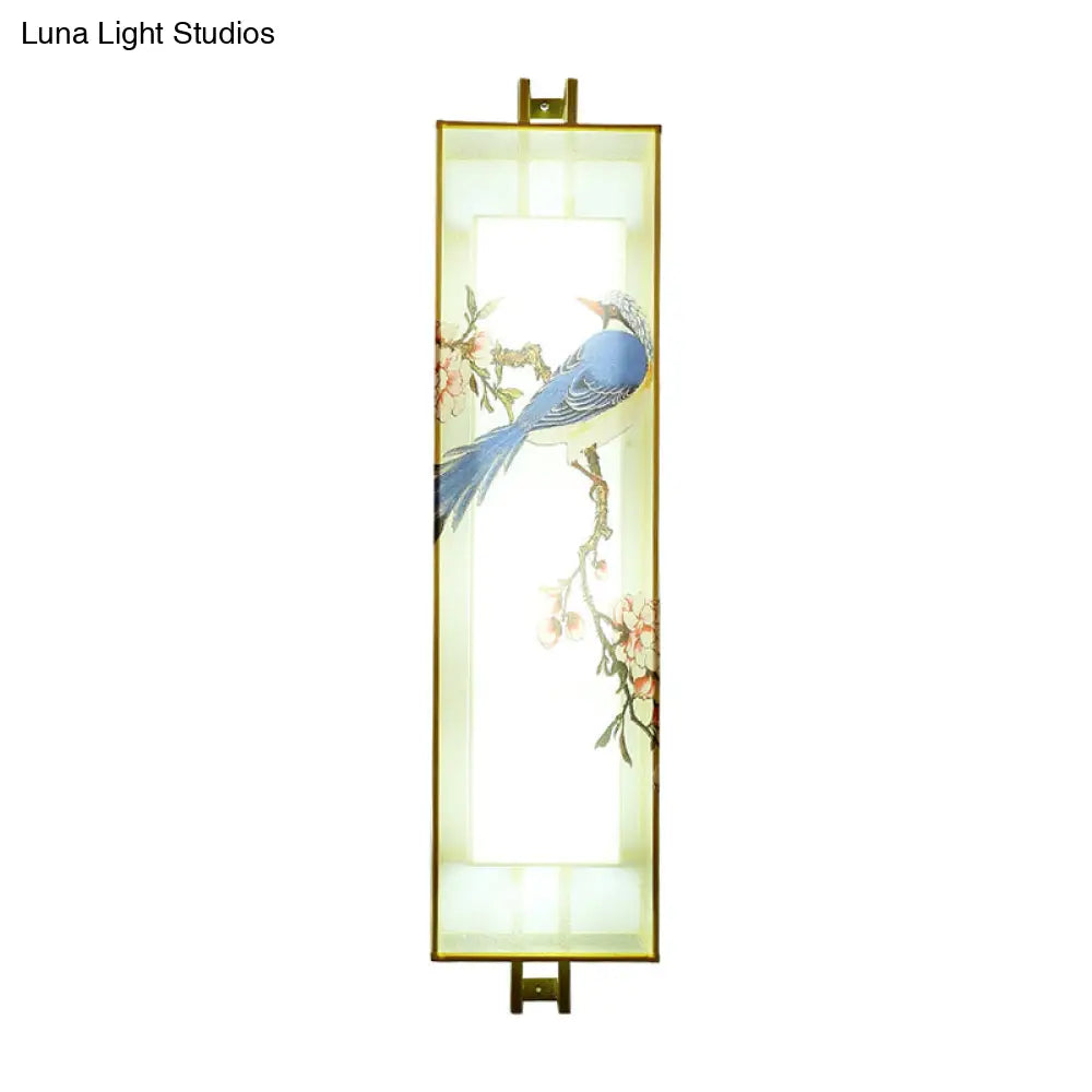 Lámpara de pared LED con mural de pájaro y rama dorados de estilo chino