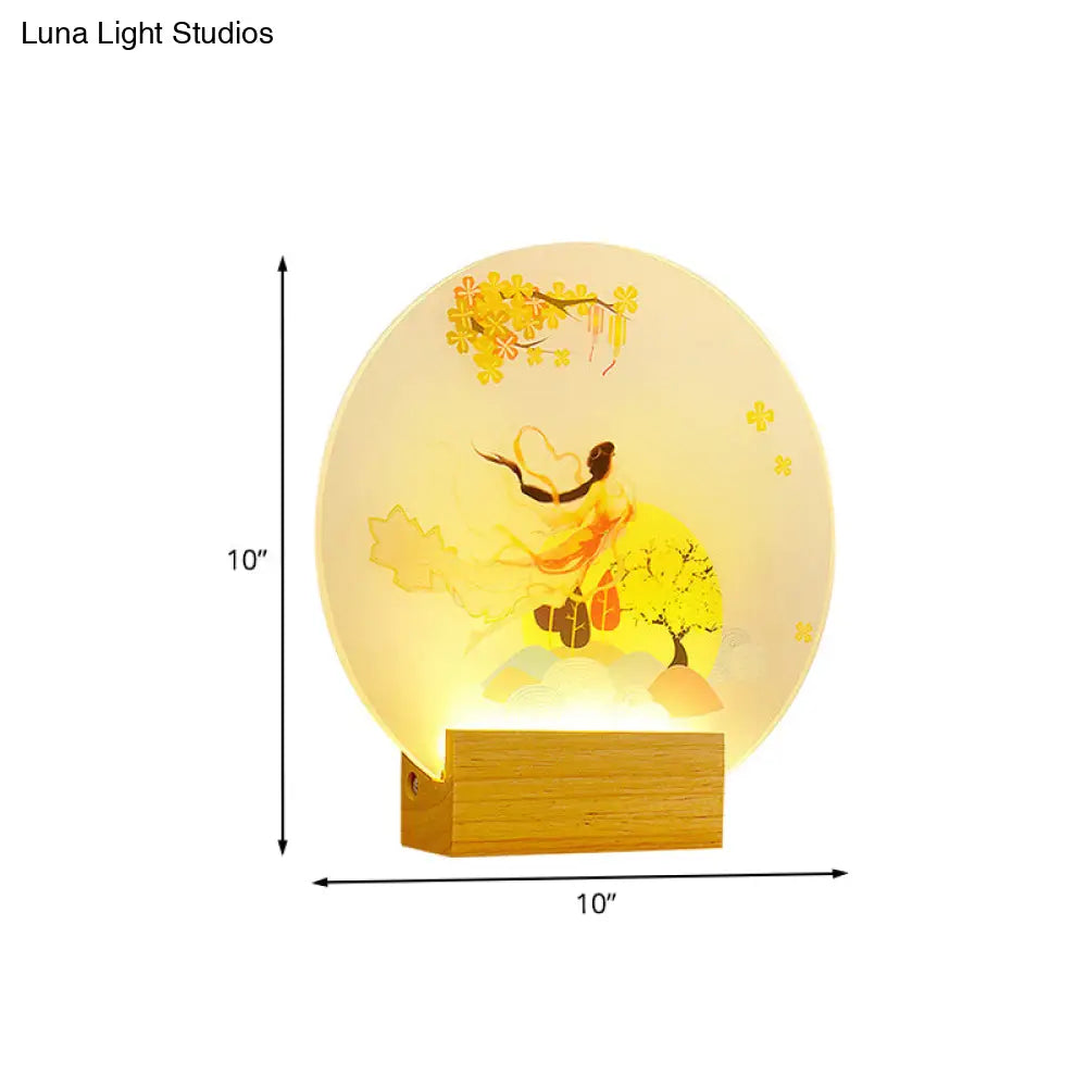 Chinese Style LED Wall Lamp with Acrylic Goddess Design for Bedroom