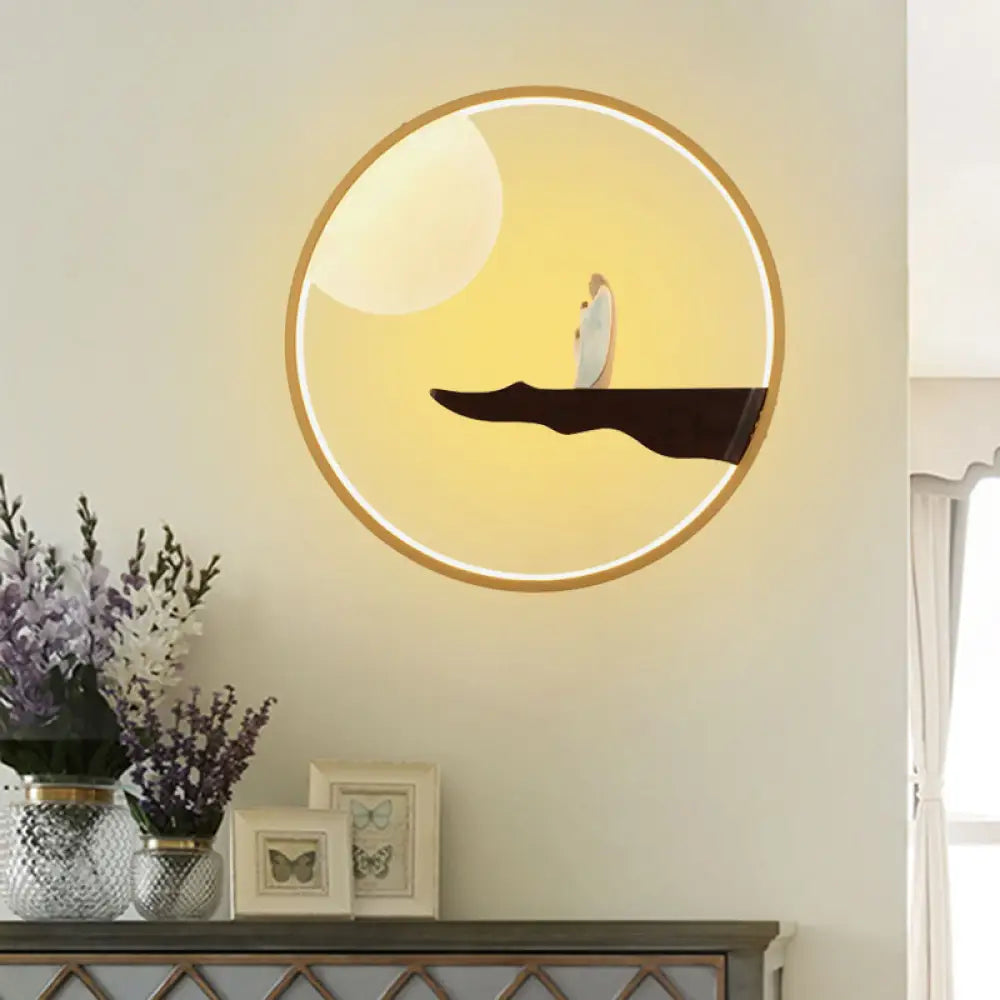 Chinese Style LED Wall Sconce Lighting - Thinker Study Room Wall Mural Lamp in Black/Beige