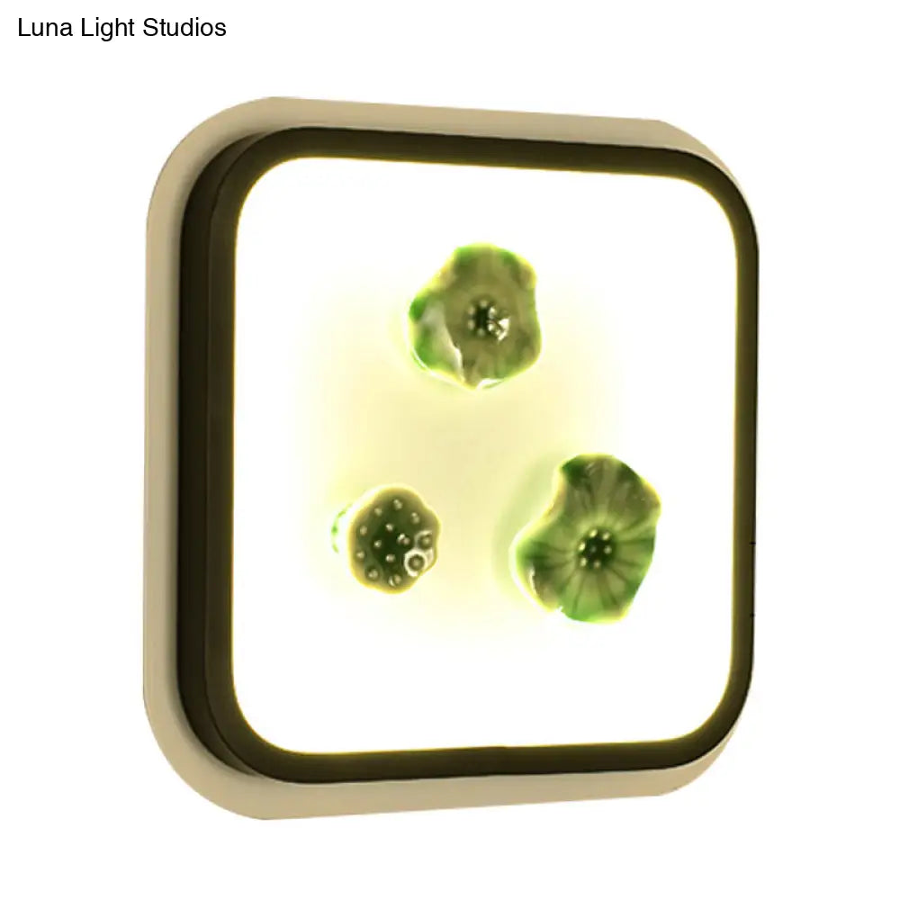 Chinese Style Lotus Wall Lamp: LED Porcelain Light in Black and White Square Design