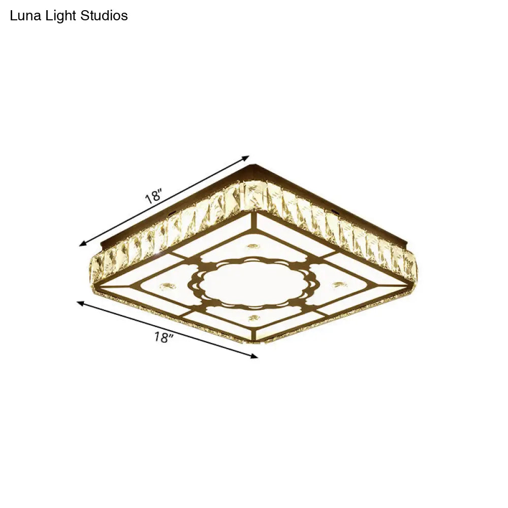 DecorBites™ Chrome LED Crystal Block Ceiling Flush Lamp for Modern Living Room