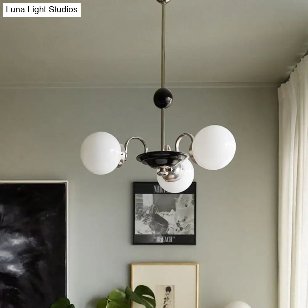 Lámpara de araña colgante tipo platillo cromada con pantalla de cristal opalino esmerilado - Estilo mediados de siglo, 3 bombillas